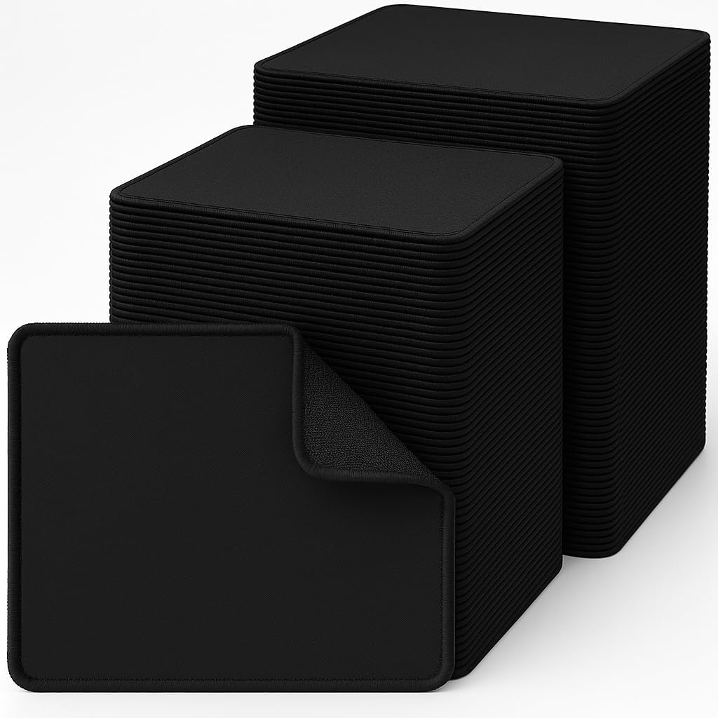 250 Pack Mouse Pad with Stitched Edge and Non-Slip Rubber Base - Large Mouse Pads for Laptop, Desktop Computers, Office, Home & Gaming, 10.3 x 8.4 in, Black