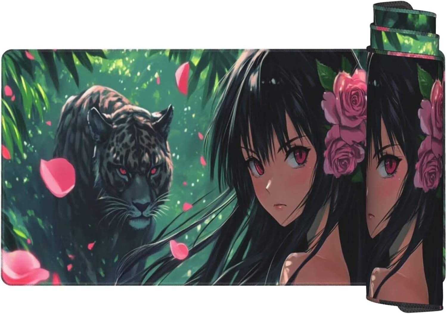 Anime Mouse Pad Leopard Desk Mat,Large Mouse Pad 39.4x19.7 Inch,XXL Mousepad with Non-Slip Rubber Base,Waterproof Computer Keyboard Mat with Stitched Edges,Gaming Mousepad for Home Office Decor Q454