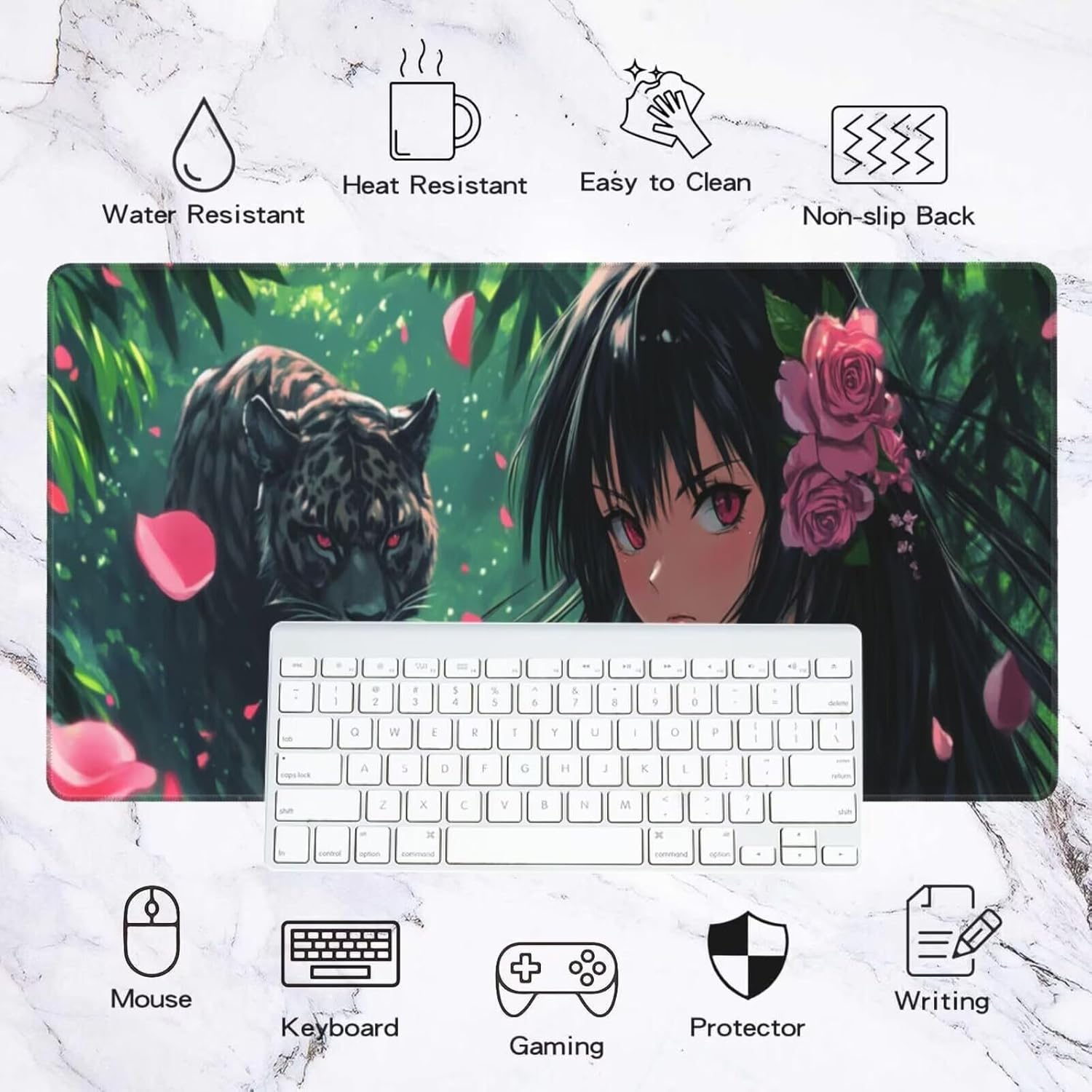 Anime Mouse Pad Leopard Desk Mat,Large Mouse Pad 39.4x19.7 Inch,XXL Mousepad with Non-Slip Rubber Base,Waterproof Computer Keyboard Mat with Stitched Edges,Gaming Mousepad for Home Office Decor Q454 - Image 2