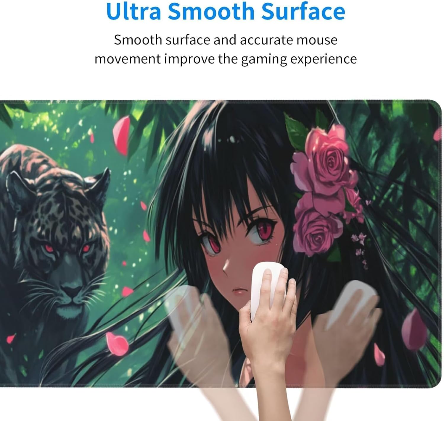 Anime Mouse Pad Leopard Desk Mat,Large Mouse Pad 39.4x19.7 Inch,XXL Mousepad with Non-Slip Rubber Base,Waterproof Computer Keyboard Mat with Stitched Edges,Gaming Mousepad for Home Office Decor Q454 - Image 3