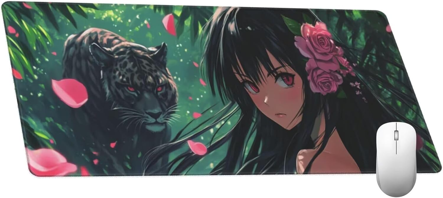 Anime Mouse Pad Leopard Desk Mat,Large Mouse Pad 39.4x19.7 Inch,XXL Mousepad with Non-Slip Rubber Base,Waterproof Computer Keyboard Mat with Stitched Edges,Gaming Mousepad for Home Office Decor Q454 - Image 4
