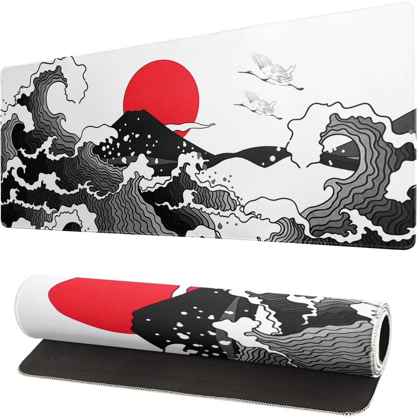 Black and White Japanese Cherry Blossom Gaming Mouse Pad Sakura Death Life Flower Mat 31.5x11.8 Inch Texture Non-Slip Rubber Base Mousepad Stitched Edges Keyboard Desk Pad for Office Home Game - Image 11