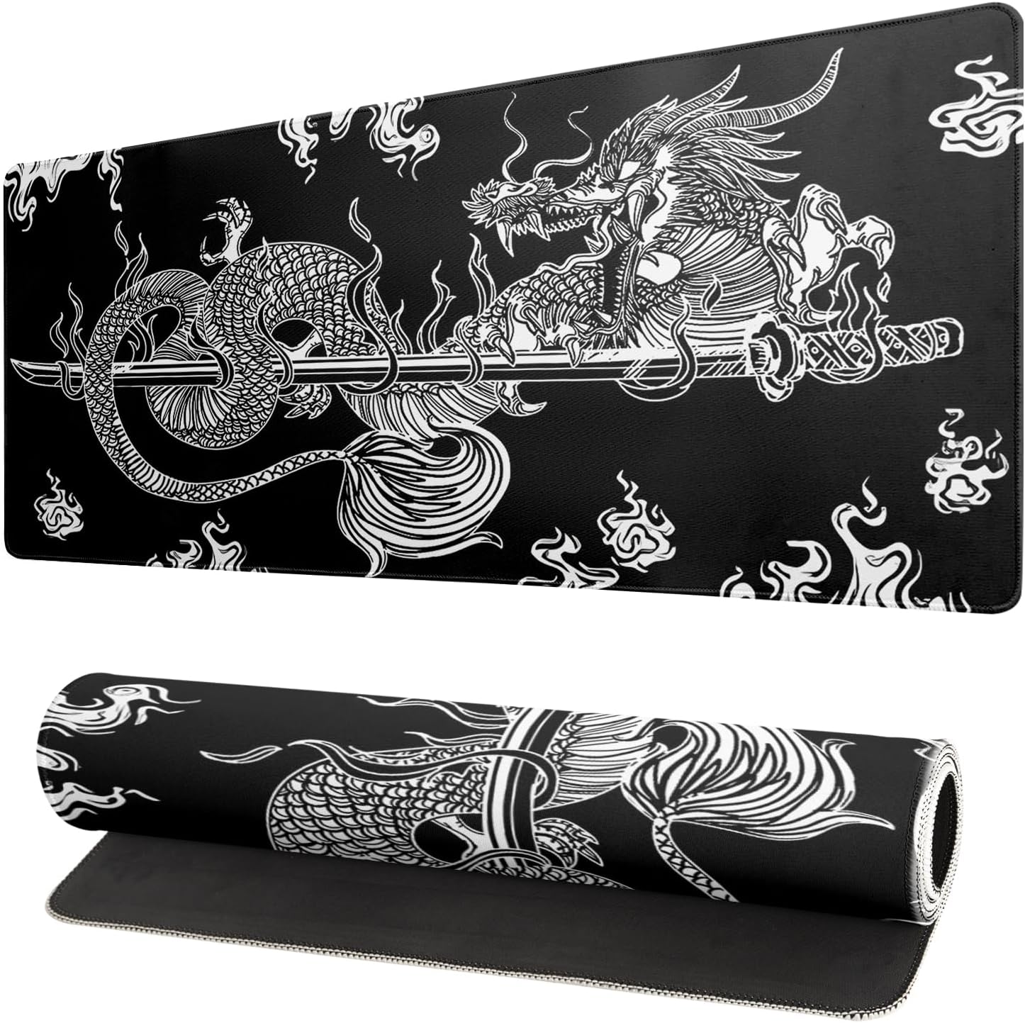 Black and White Japanese Cherry Blossom Gaming Mouse Pad Sakura Death Life Flower Mat 31.5x11.8 Inch Texture Non-Slip Rubber Base Mousepad Stitched Edges Keyboard Desk Pad for Office Home Game - Image 12