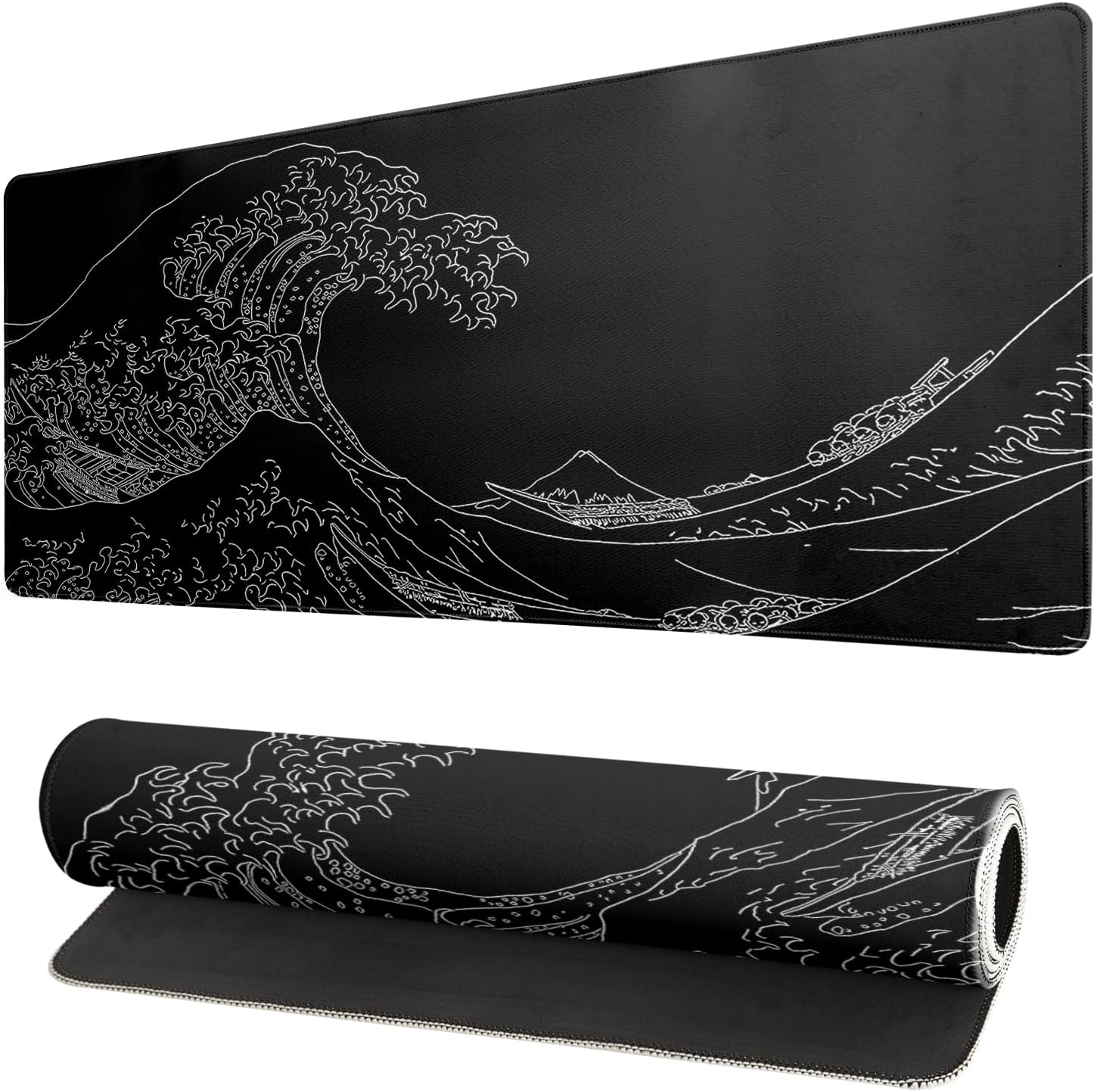 Black and White Japanese Cherry Blossom Gaming Mouse Pad Sakura Death Life Flower Mat 31.5x11.8 Inch Texture Non-Slip Rubber Base Mousepad Stitched Edges Keyboard Desk Pad for Office Home Game - Image 9