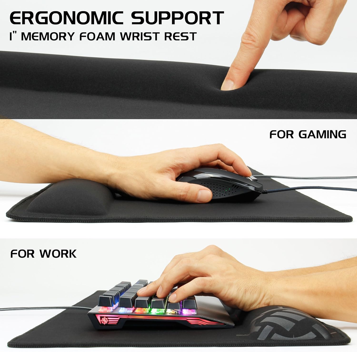 ENHANCE XXL Large Mouse Pad for Desk with 2XL Ergonomic Memory Foam Wrist Rest Support (31.5 x 13.78 x 1 inches) - Desk Pad with Anti-Fray Stitching & Soft Cushion Mat Surface, Designed in The U.S. - Image 5