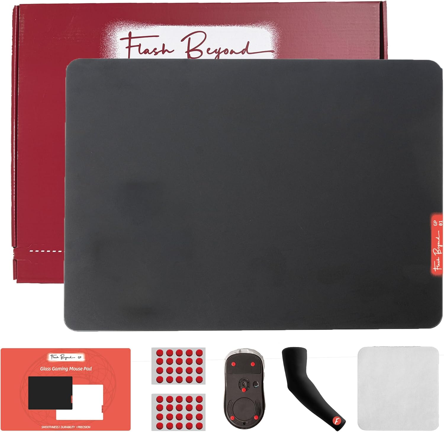 Flash Beyond Glass Gaming Mouse Pad | Ultra-Smooth Precision Surface with Non-Slip Base | Includes Cooling Wrist Sleeve & Extra Skated | Black, 15.7\u201D × 11.8\u201D
