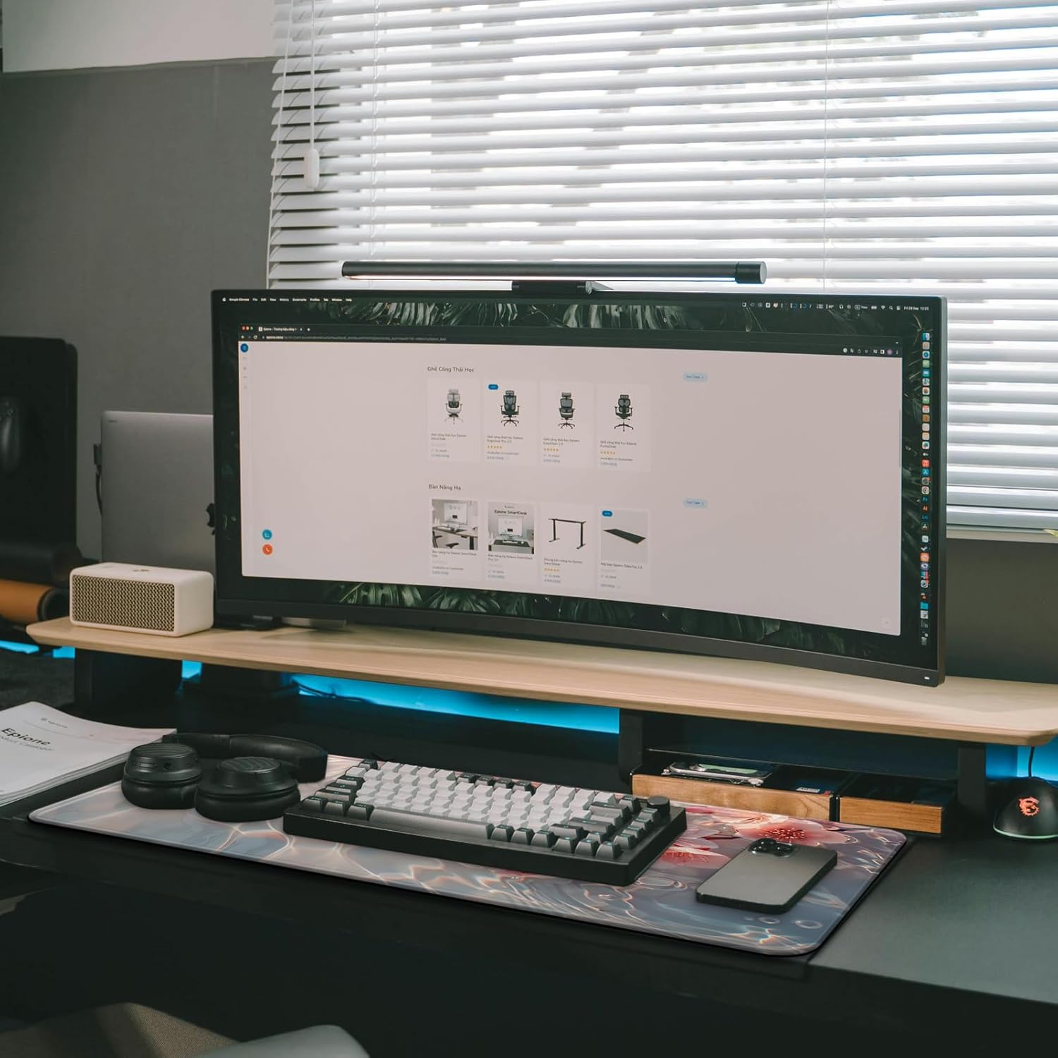 FTSYAD Large Computer Mouse Pad with Non-Slip Base for Desktop, Cute Gaming Mouse Mat with Stitched Edges, Long Extended Anime Mousepad for Laptop, 31.5 x 11.8 inches (Pink Cherry Blossoms) - Image 2