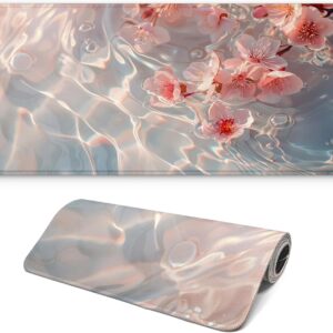 FTSYAD Large Computer Mouse Pad with Non-Slip Base for Desktop, Cute Gaming Mouse Mat with Stitched Edges, Long Extended Anime Mousepad for Laptop, 31.5 x 11.8 inches (Pink Cherry Blossoms)