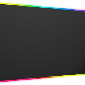 Gaming Mouse Pad RGB, 35"x15.8" Large Keyboard Desk Mat with Magnetic Wireless Charging for iPhone, 24 Light Effects, Non-Slip Base, Waterproof Ultra-Smooth Surface, with Adapter, Black