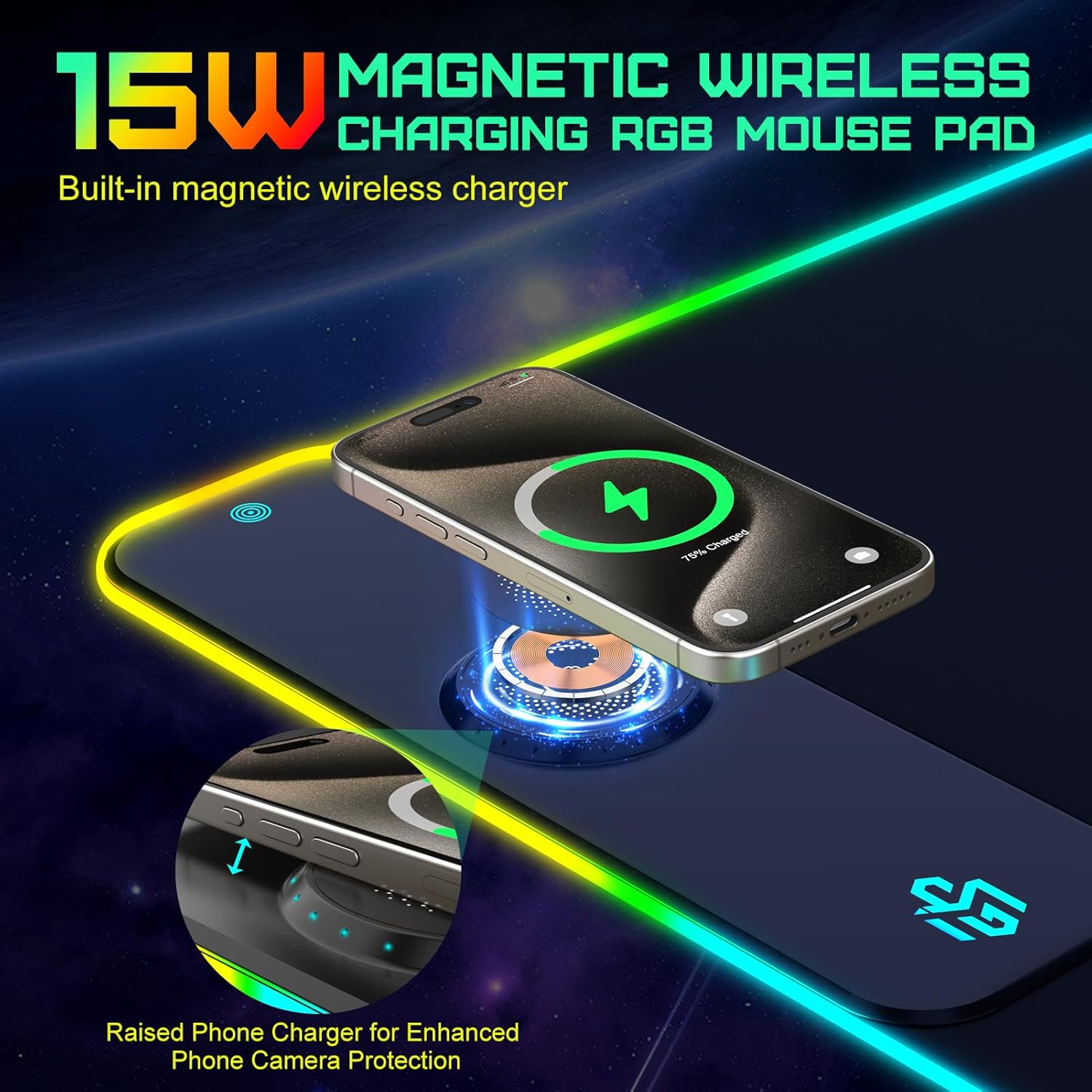 GIM Wireless Charging RGB Gaming Mouse Pad 15W, LED Mouse Mat 900x400x4MM, 10 Light Modes Extra Large Mousepad Non-Slip Rubber Base Computer Keyboard Mat for Gaming, MacBook, PC, Laptop, Desk - Image 3