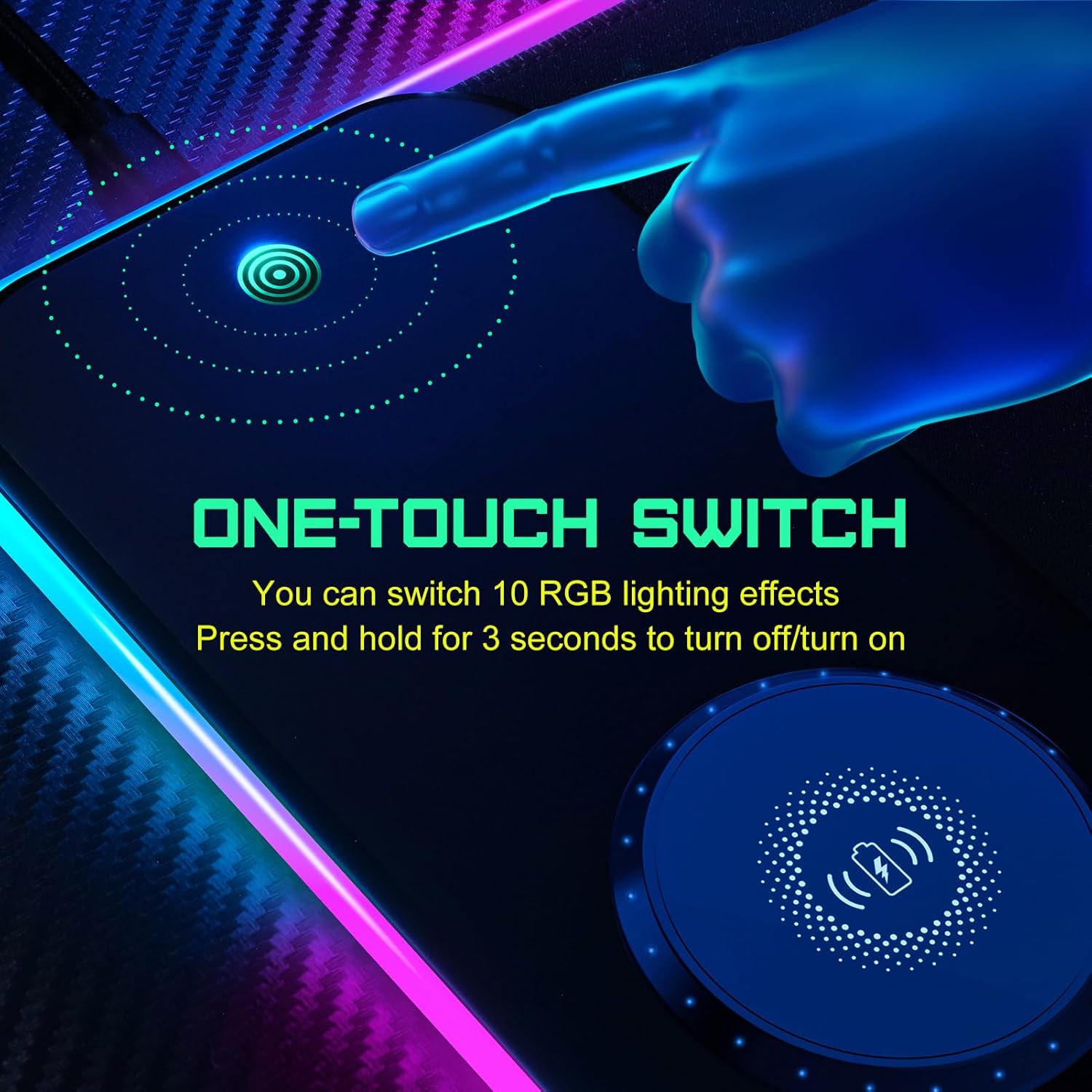 GIM Wireless Charging RGB Gaming Mouse Pad 15W, LED Mouse Mat 900x400x4MM, 10 Light Modes Extra Large Mousepad Non-Slip Rubber Base Computer Keyboard Mat for Gaming, MacBook, PC, Laptop, Desk - Image 6