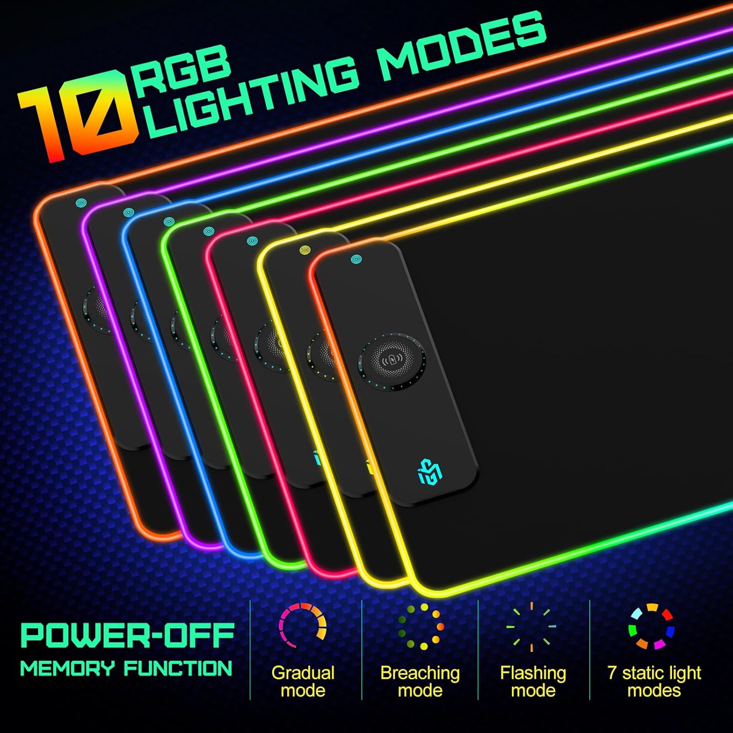 GIM Wireless Charging RGB Gaming Mouse Pad 15W, LED Mouse Mat 900x400x4MM, 10 Light Modes Extra Large Mousepad Non-Slip Rubber Base Computer Keyboard Mat for Gaming, MacBook, PC, Laptop, Desk - Image 5