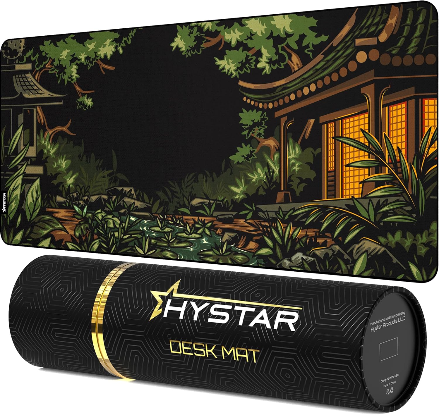 Hystar® Extended Gaming Mouse Pad | 5mm Thick, Waterproof Surface, Smooth Polyester Fabric, and Natural Rubber Base | Midori (XXXL 45" x 20")