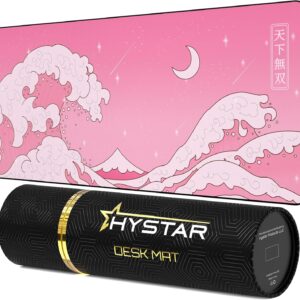 Hystar® Extended Gaming Mouse Pad | XXXL 45" x 20" | 5mm Thick, Waterproof Surface, Smooth Polyester Fabric, and Natural Rubber Base | Kawaii Wave