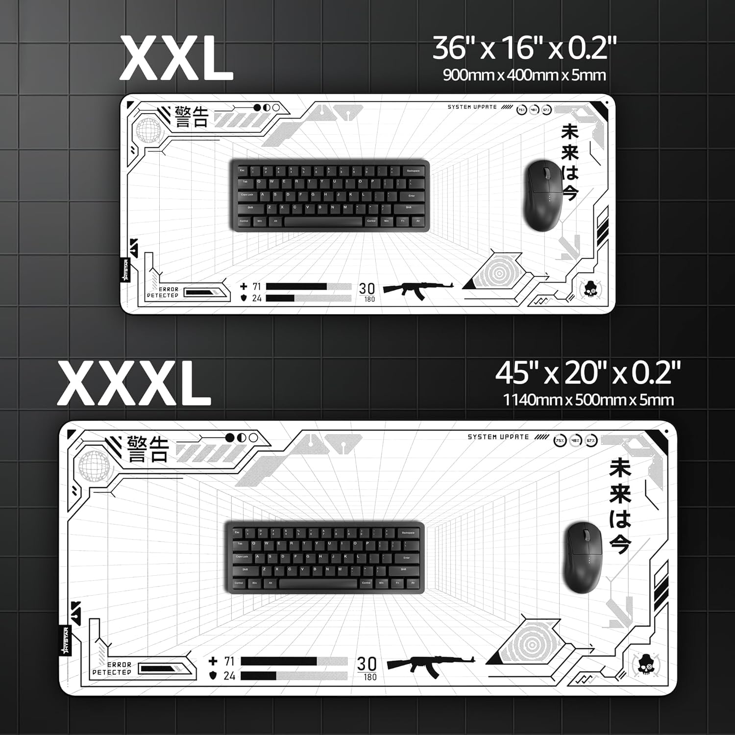 Hystar® Extended Gaming Mouse Pad | XXXL 45" x 20" | 5mm Thick, Waterproof Surface, Smooth Polyester Fabric, and Natural Rubber Base | Mainframe (Light) - Image 7