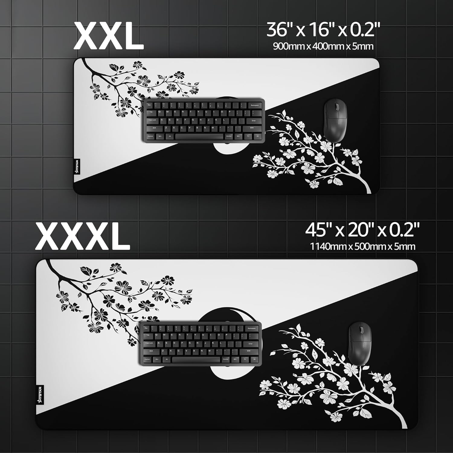 Hystar® Extended Gaming Mouse Pad | XXXL 45" x 20" | 5mm Thick, Waterproof Surface, Smooth Polyester Fabric, and Natural Rubber Base | Yin Yang - Image 7