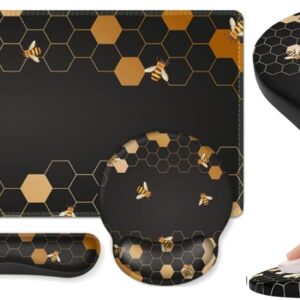 iCasso 5in1 Large Gaming Mouse Pad with Wrist Rest+Coaster, XXL Desk Mat and Keyboard Wrist Rest Set with Ergonomic Design for Home Office