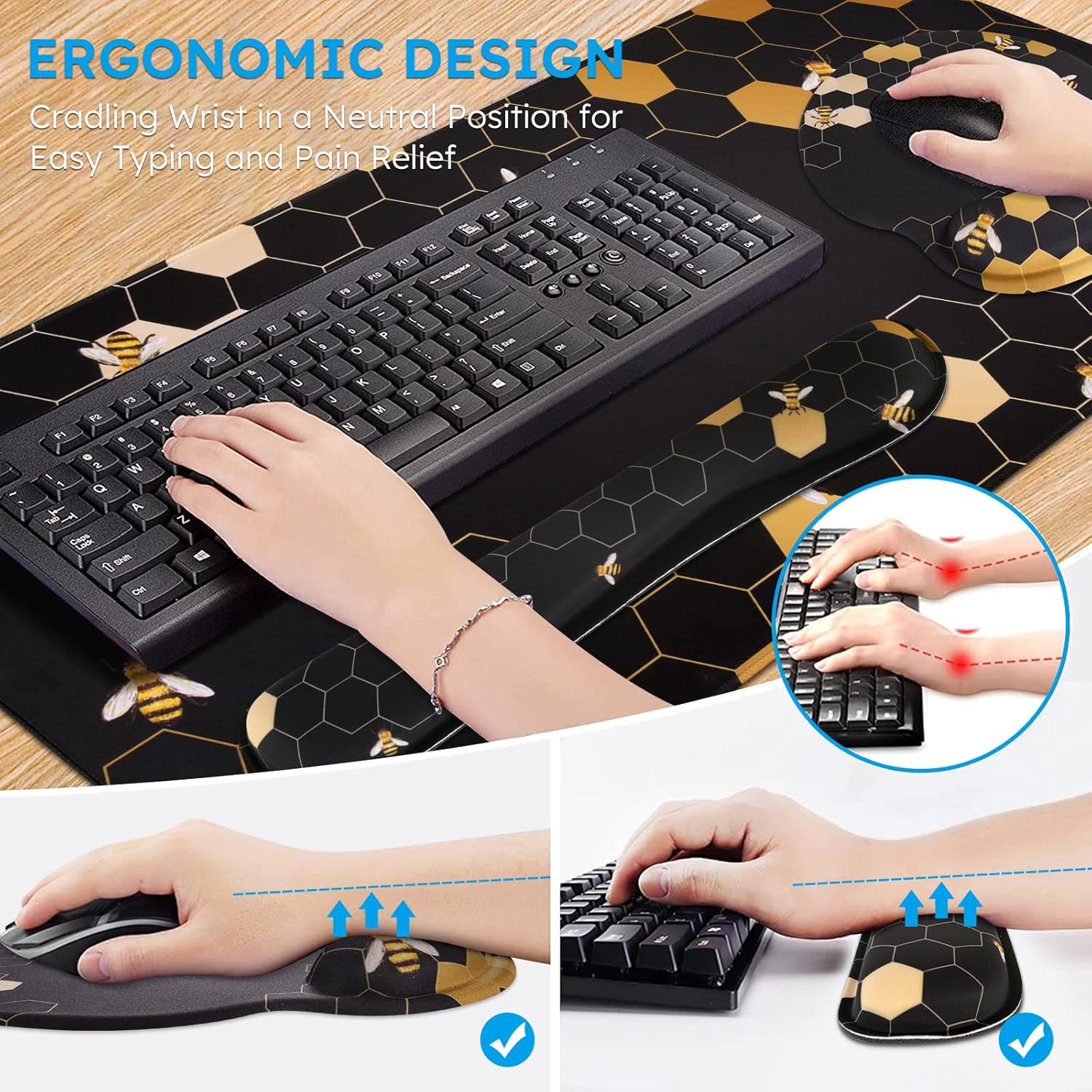 iCasso 5in1 Large Gaming Mouse Pad with Wrist Rest+Coaster, XXL Desk Mat and Keyboard Wrist Rest Set with Ergonomic Design for Home Office - Image 6