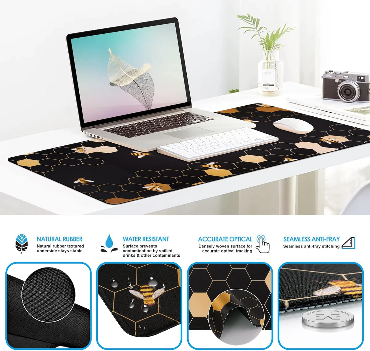 iCasso 5in1 Large Gaming Mouse Pad with Wrist Rest+Coaster, XXL Desk Mat and Keyboard Wrist Rest Set with Ergonomic Design for Home Office - Image 7