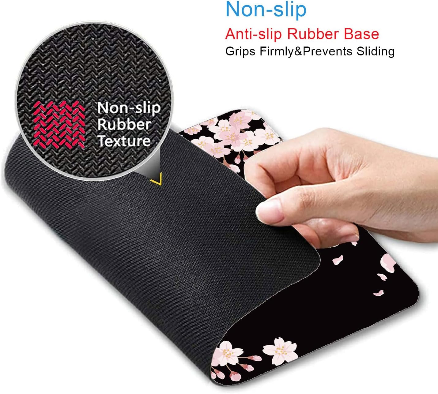 IMAYONDIA Cute Pink Flowers Mouse Pad, Cherry Blossom Mouse Pad, Serene Blossoms on Black Elegant Floral Mousepad, Japanese Minimalistic Mice pad for Computer Office Girl, 9.5 x 7.9 Inch - Image 3