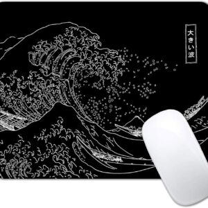 IMAYONDIA Japanese Great Wave Mouse Pad, Black Anime Gaming Mouse Pad, Kanagawa Mousepad, Non-Slip Rubber Base Computer Mice Pad for School Home Office, 9.5 x 7.9 Inch
