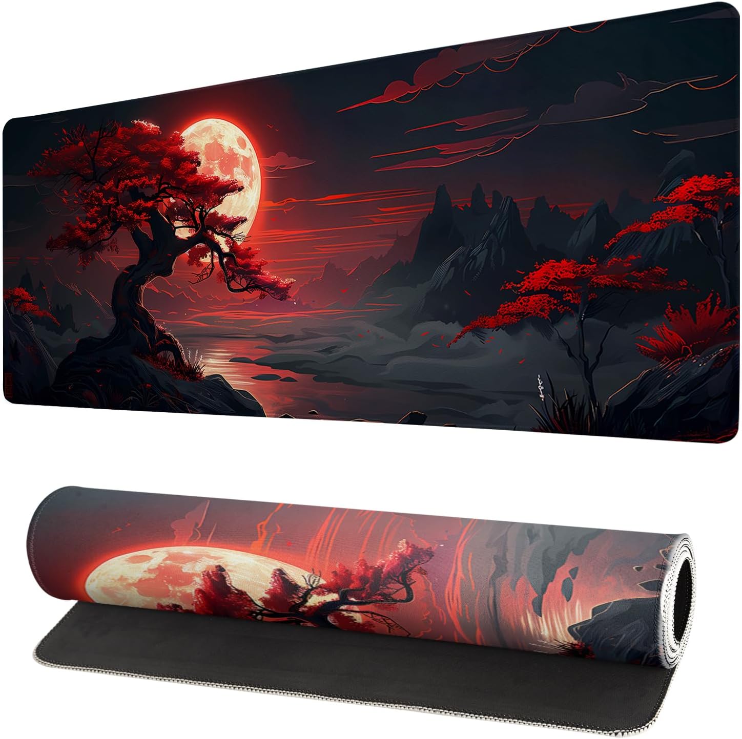 Japanese Gaming Mouse Pad Black Mouse Pad Kanagawa Large Mousepad Non-Slip Rubber Base Waterproof with Stitched Edges for Gaming Office Home, 31.5x11.8 Inch (Black Wave) - Image 27