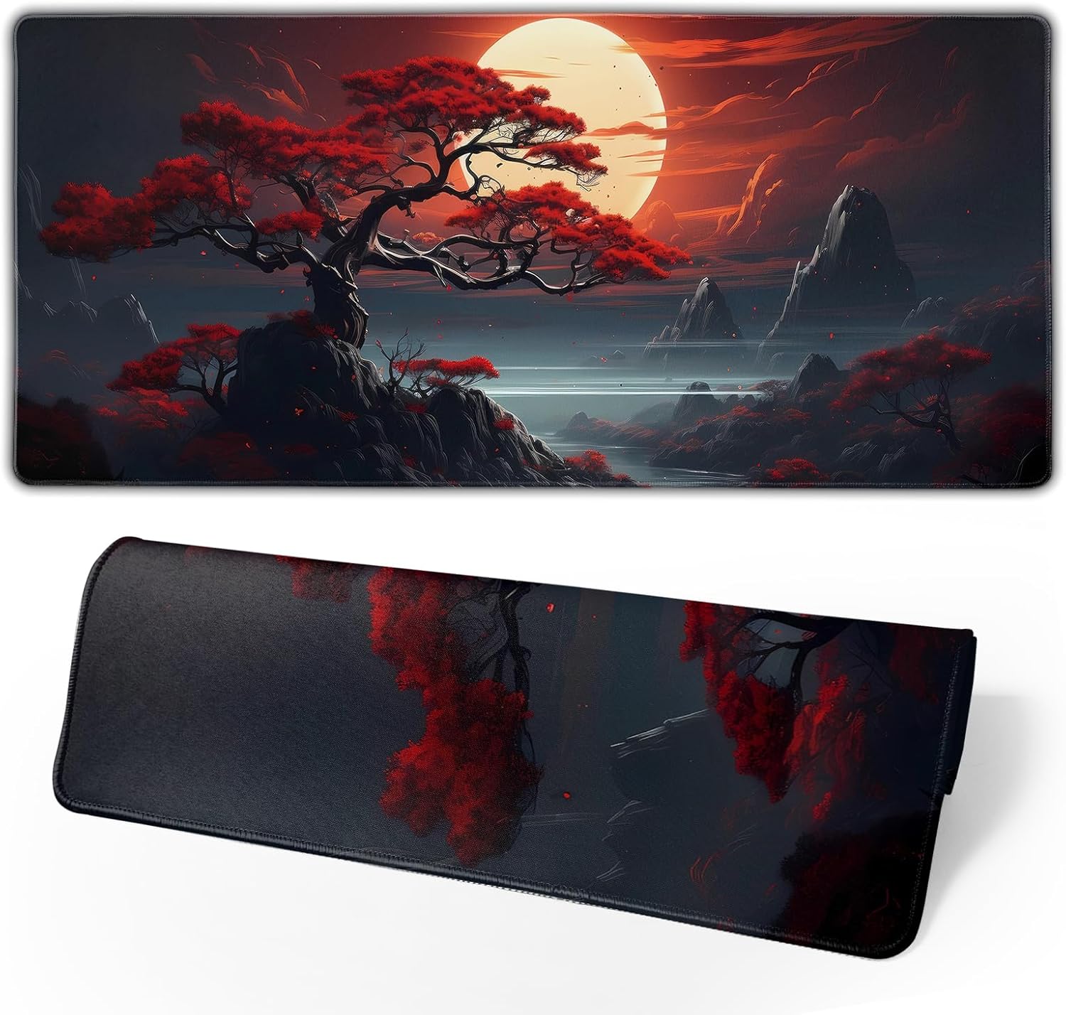 Japanese Gaming Mouse Pad Black Mouse Pad Kanagawa Large Mousepad Non-Slip Rubber Base Waterproof with Stitched Edges for Gaming Office Home, 31.5x11.8 Inch (Black Wave) - Image 8