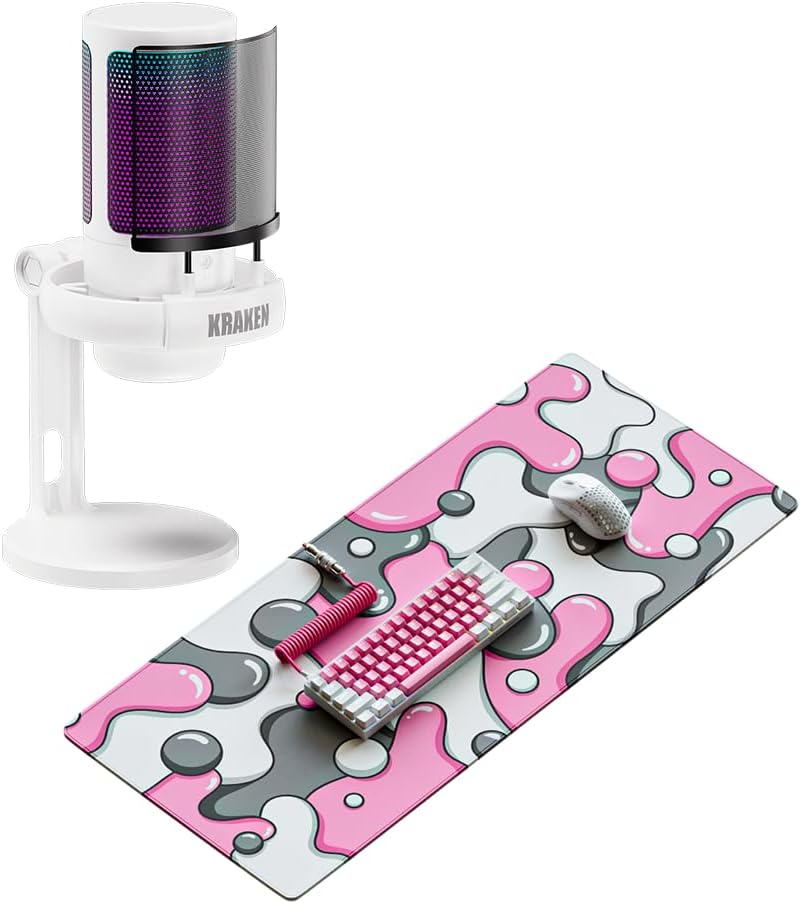 Kraken XXL Drip Pink & White Mouse Pad Gaming Mousepad + Kraken Echo RGB Gaming Microphone
