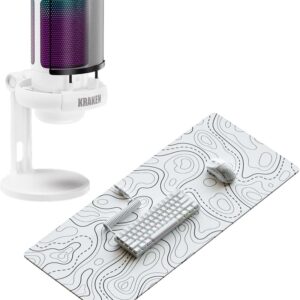 Kraken XXL White Topographic Mouse Pad Gaming Mousepad + Kraken Echo RGB Gaming Microphone