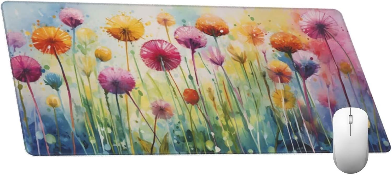 Large Mouse Pad 39.4x19.7 inch, Dandelion Mouse Pad with Non-Slip Rubber Base, Colourful Mousepad Desk Mat with Stitched Edges, Gaming Mousepad Waterproof Desk Mat for Keyboard, Office Supplies Q987 - Image 4