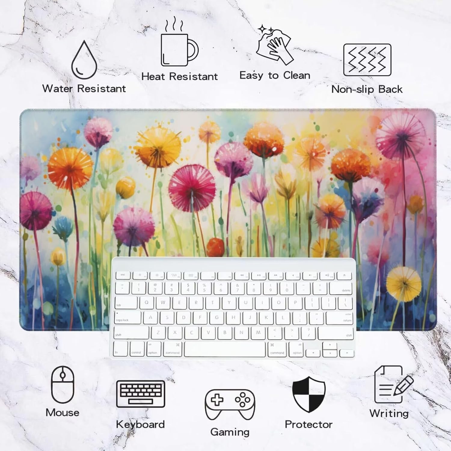 Large Mouse Pad 39.4x19.7 inch, Dandelion Mouse Pad with Non-Slip Rubber Base, Colourful Mousepad Desk Mat with Stitched Edges, Gaming Mousepad Waterproof Desk Mat for Keyboard, Office Supplies Q987 - Image 2