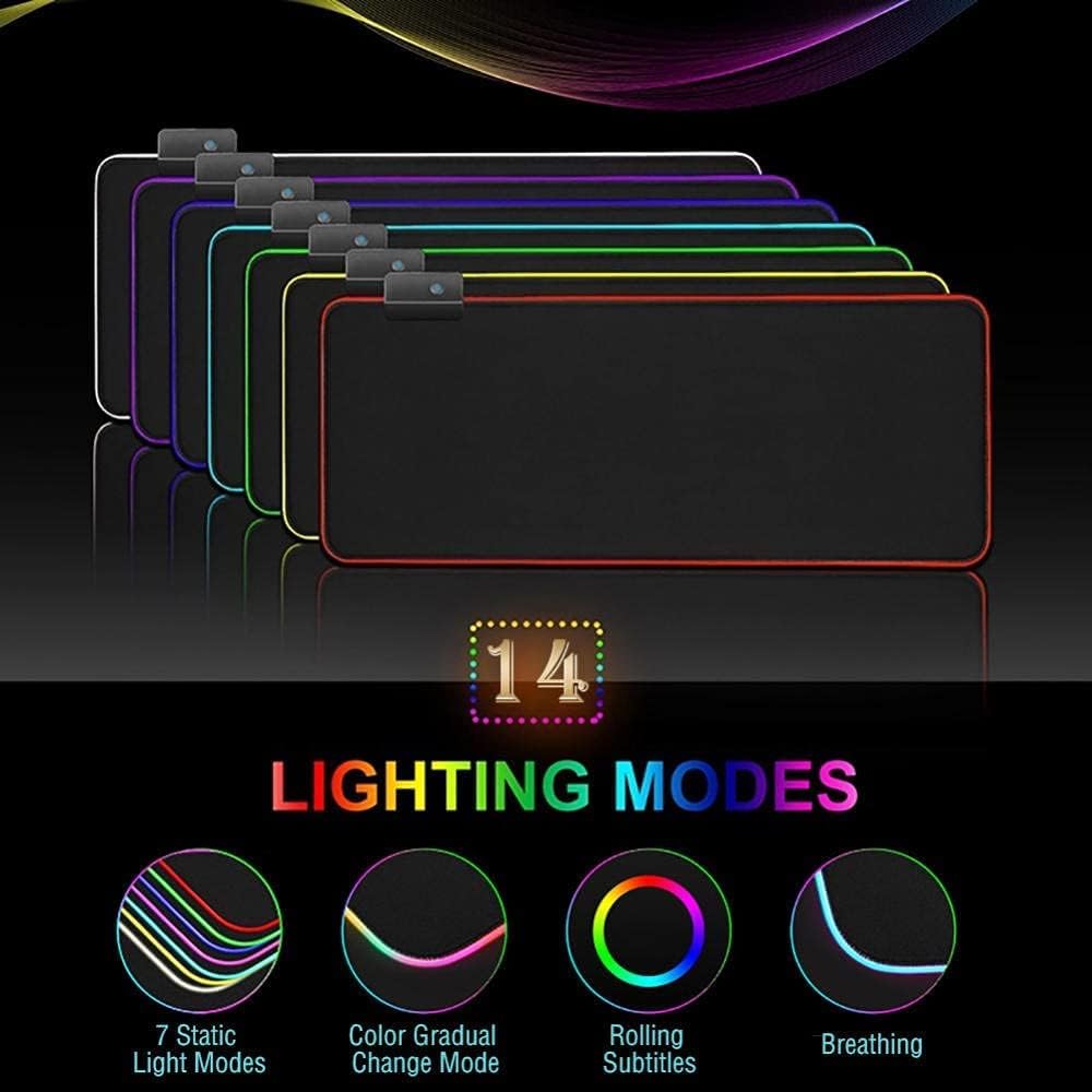 Large RGB Gaming Mouse Pad,USB Mousepad LED Desk Mat,14 Light Modes Extended Keyboard Mat with Durable Stitched Edges and Non-Slip Rubber Base (Size : 300x800x4mm) - Image 3