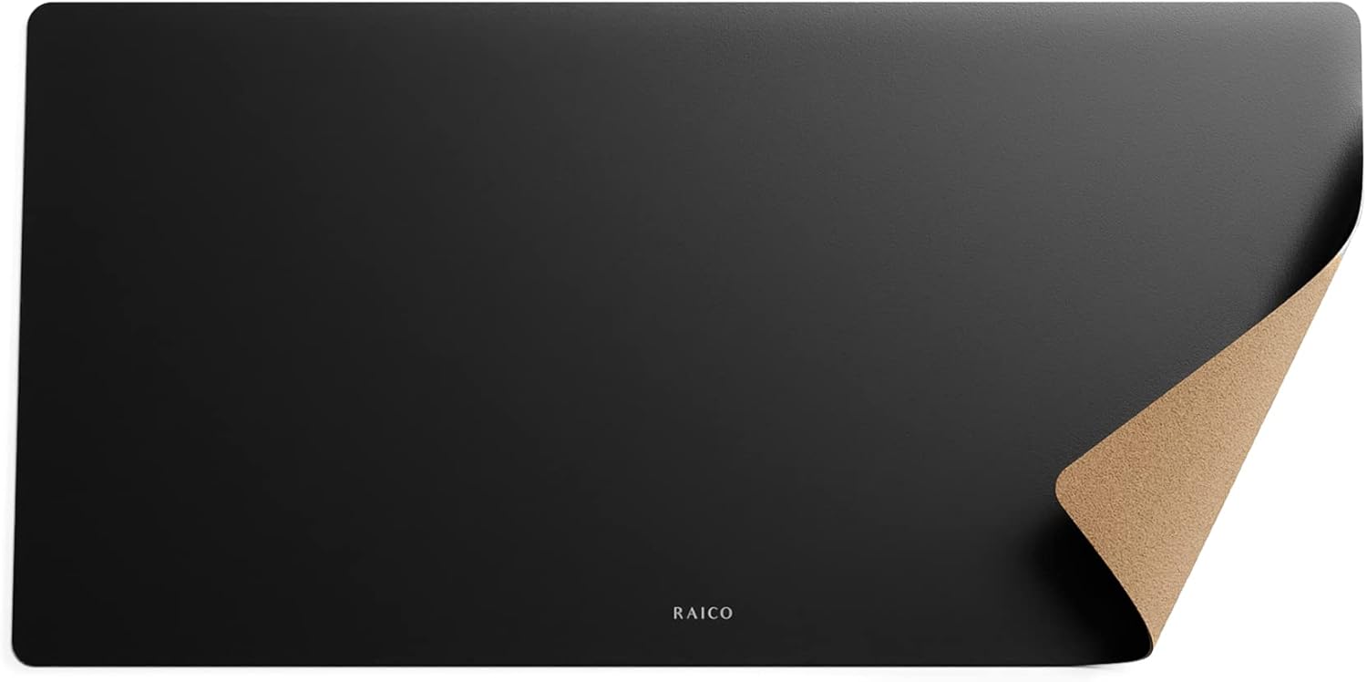Leather Desk Mat Non Slip Large Mouse Pad Desk Blotter (Deep Black, Large - 33.5" x 15.7")