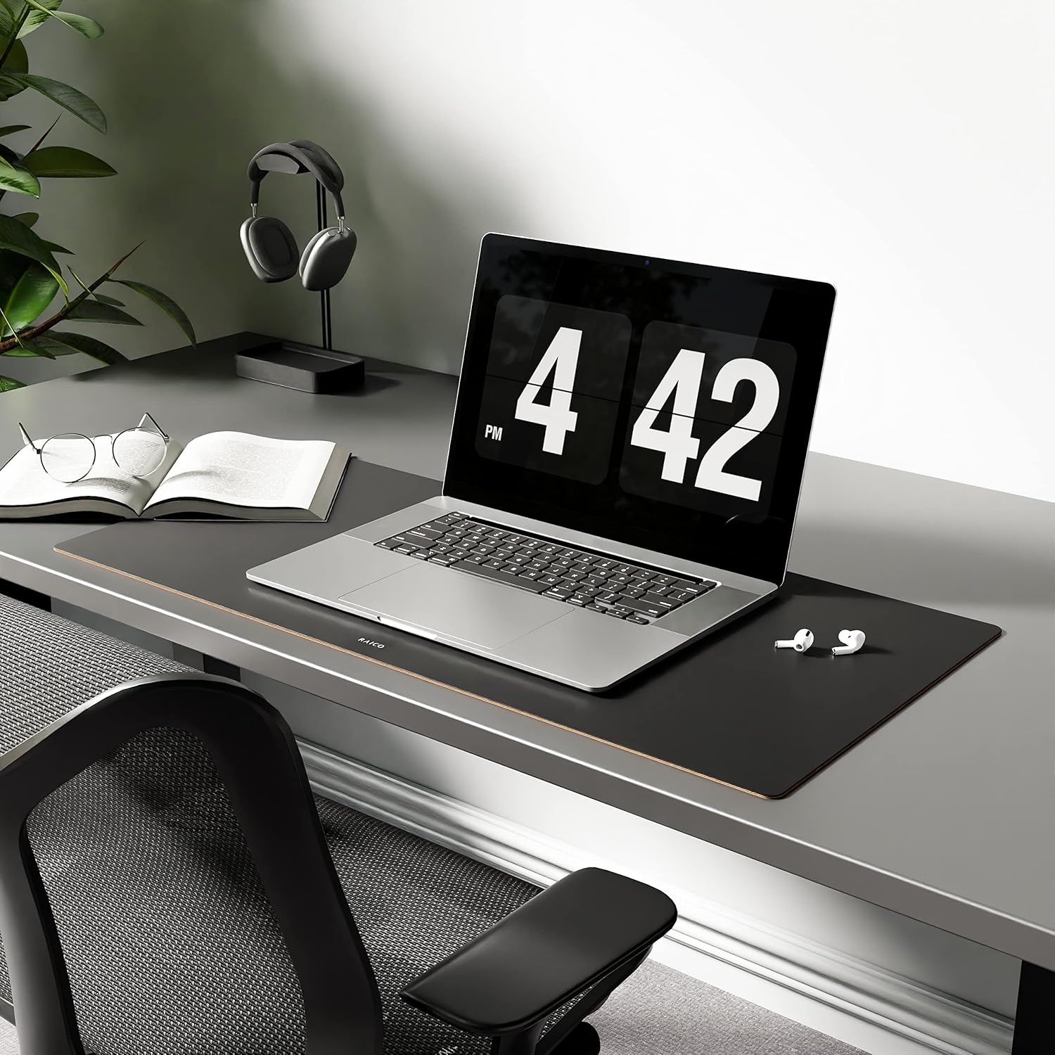 Leather Desk Mat Non Slip Large Mouse Pad Desk Blotter (Deep Black, Large - 33.5" x 15.7") - Image 2