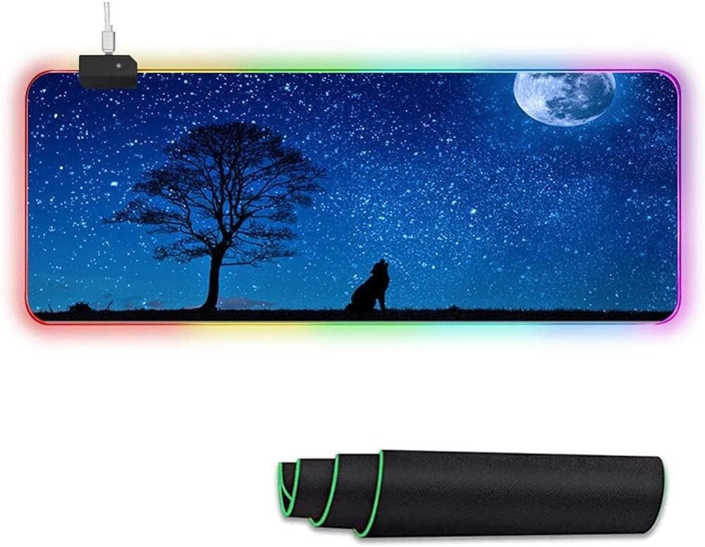 Led Gaming Mouse Pad,Large LED Planet Mousepad,RGB Gaming Mouse Pad,14 Lighting Modes,Oversized Thick Light Up Mouse Mat,Giant Desk Pad Keyboard Pad (Color : E, Size : 400x450x4mm)