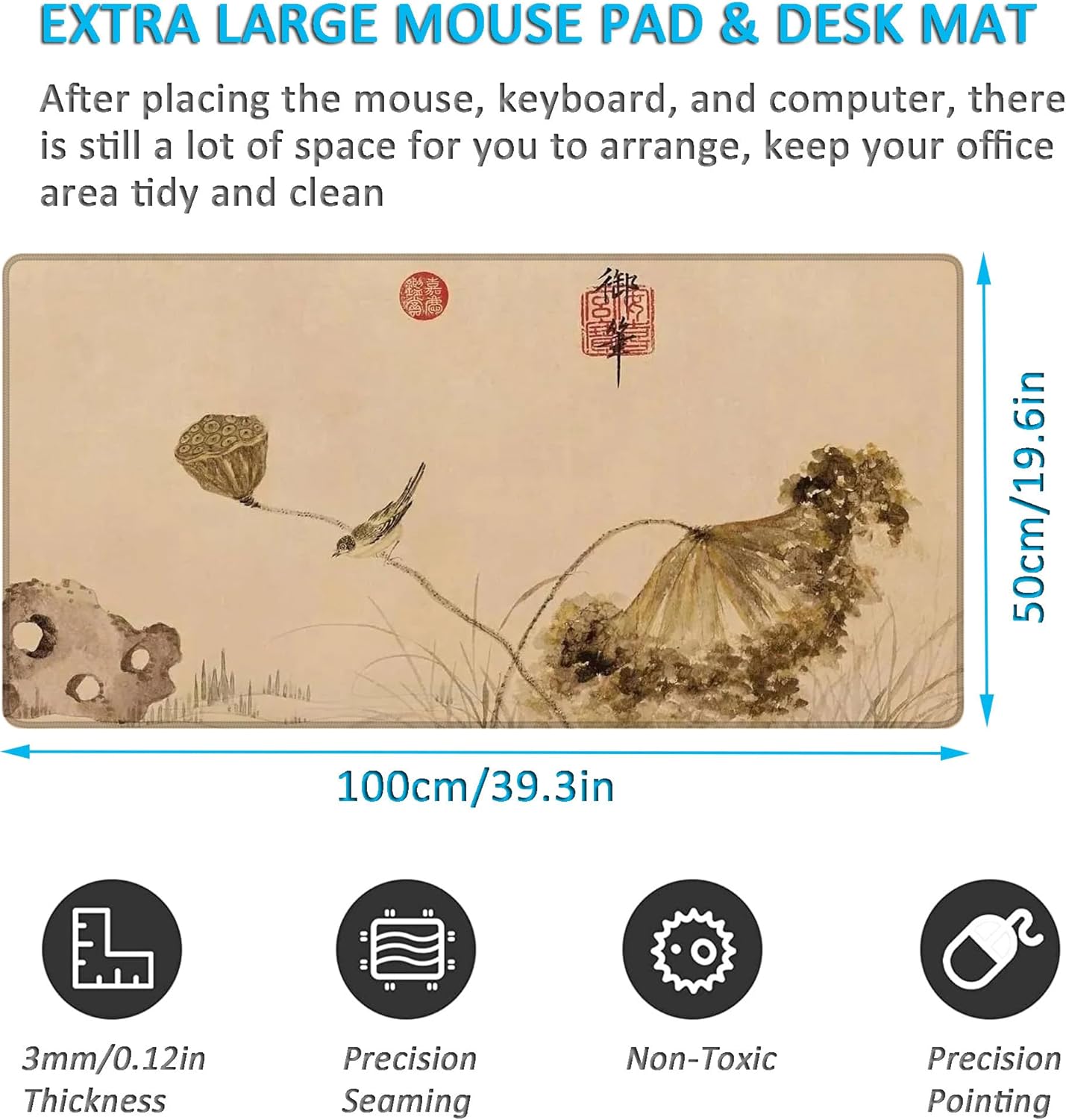 LL-COEUR Extended Non-Slip Mousepad Large Gaming Mouse Mat Long Table Desk Pad 1000 x 500 x 3 mm (Multi) - Image 2