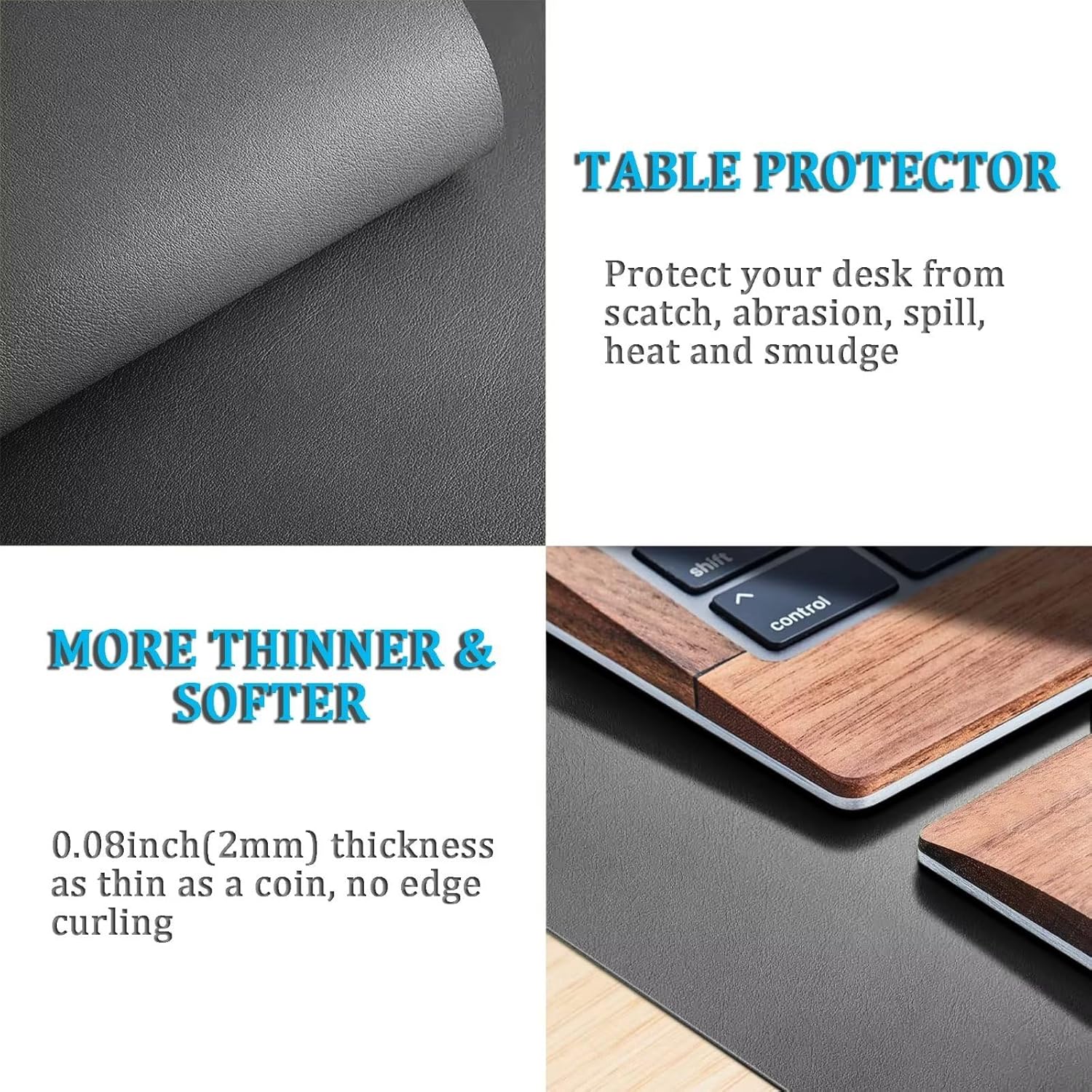 LL-COEUR Extra Large PU Leather Desk Mat Black Large Mouse Pad XXL Waterproof Table Mat Office Laptop Writing Pad (78.7 x 31.5 inch) - Image 5