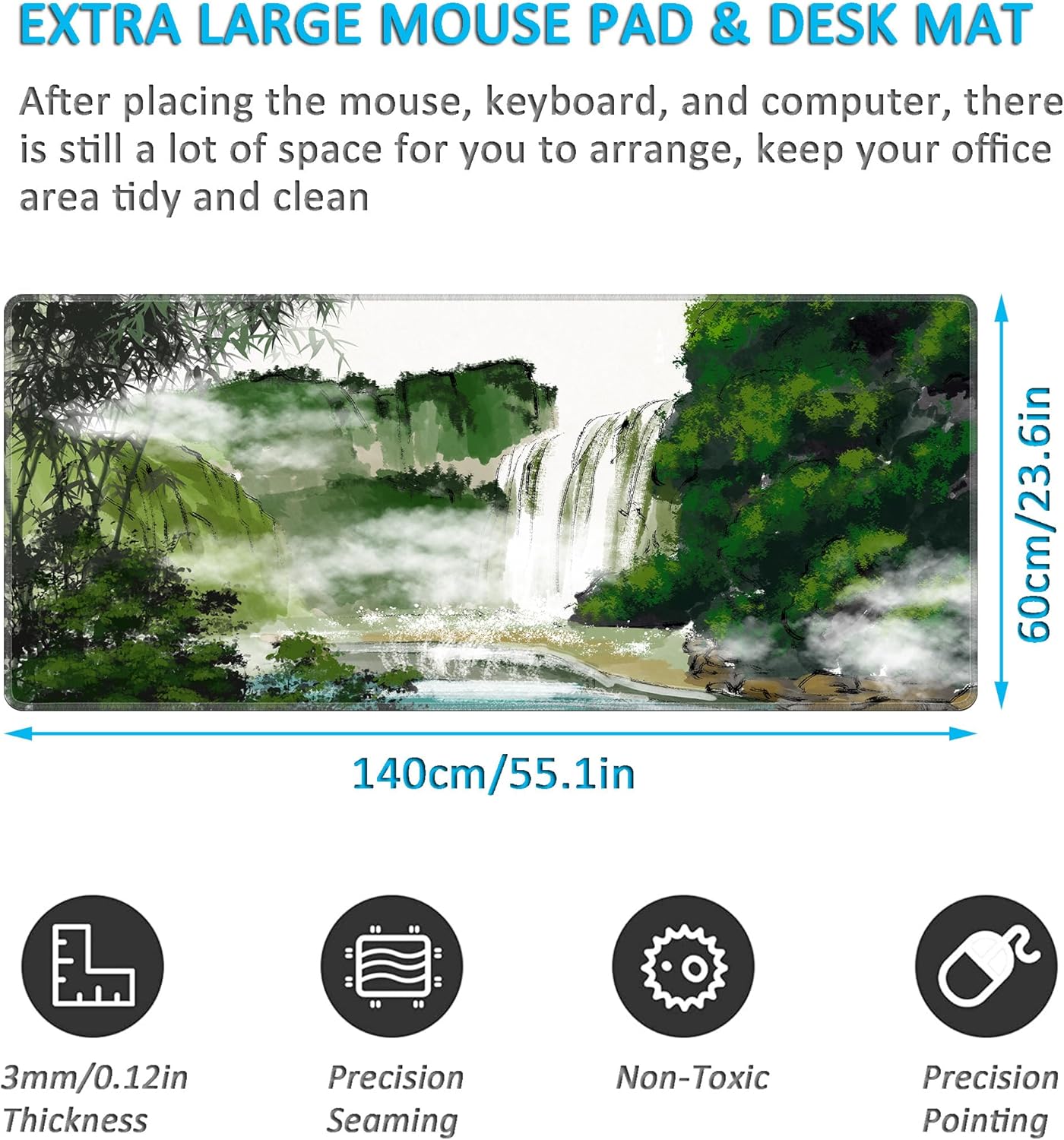 LL-COEUR Landscape Extended Mousepad 55.1"x23.6"x0.12" Waterproof Keyboard Mouse Mat with Anti-Slip Rubber Base Long Desk Pad for Gamer Office Home L - Image 2