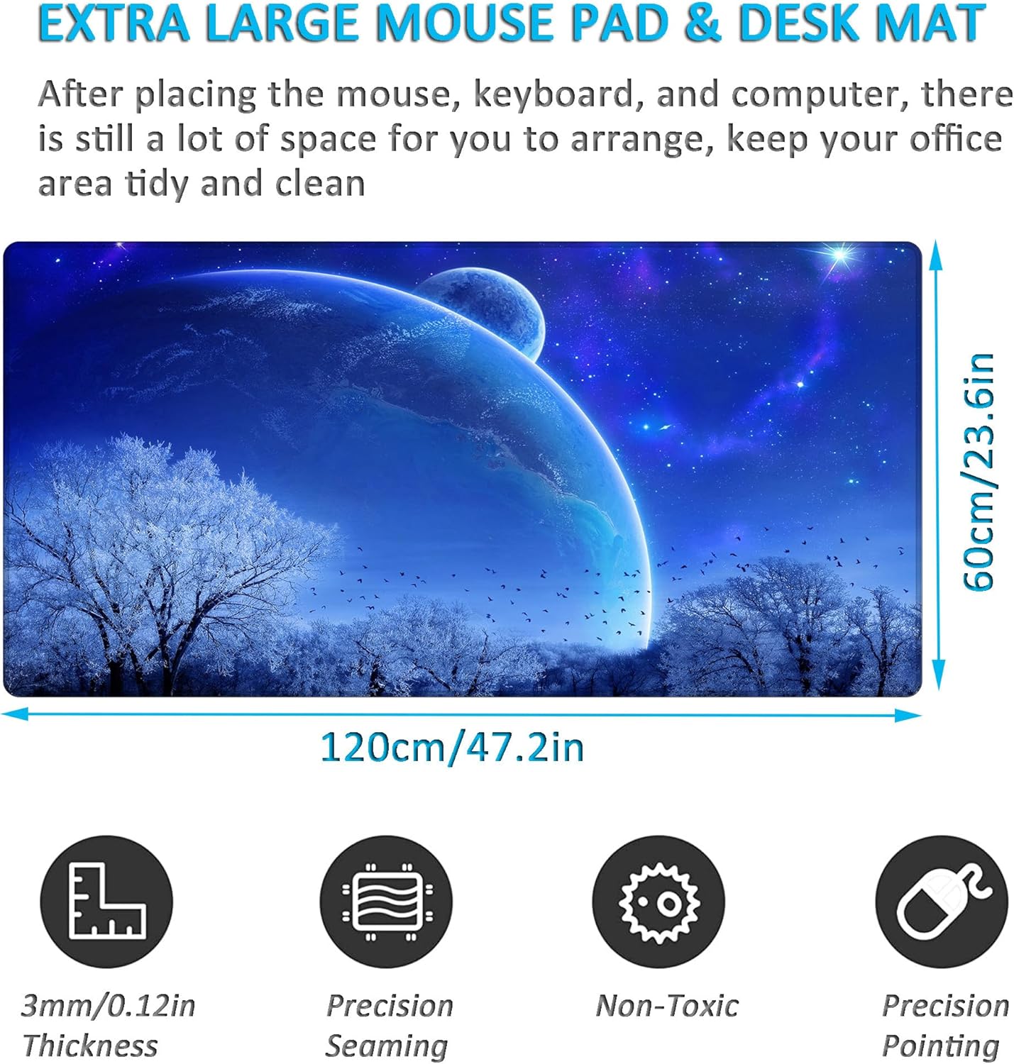 LL-COEUR XXL Computer Laptop Mouse Pad Gaming Play Mat Starry Sky Office Desk Mat (1200 x 600 x 3 mm) - Image 2