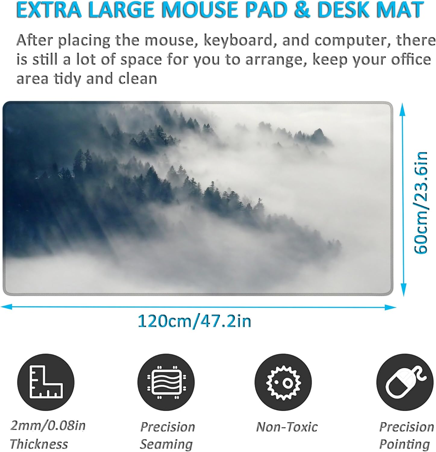 LL-COEUR XXL Gaming Mouse Pad Computer Keyboard Mat Office Desk Mat 120 x 60 cm (Colour 3, 1200 x 600 x 3 mm) - Image 2