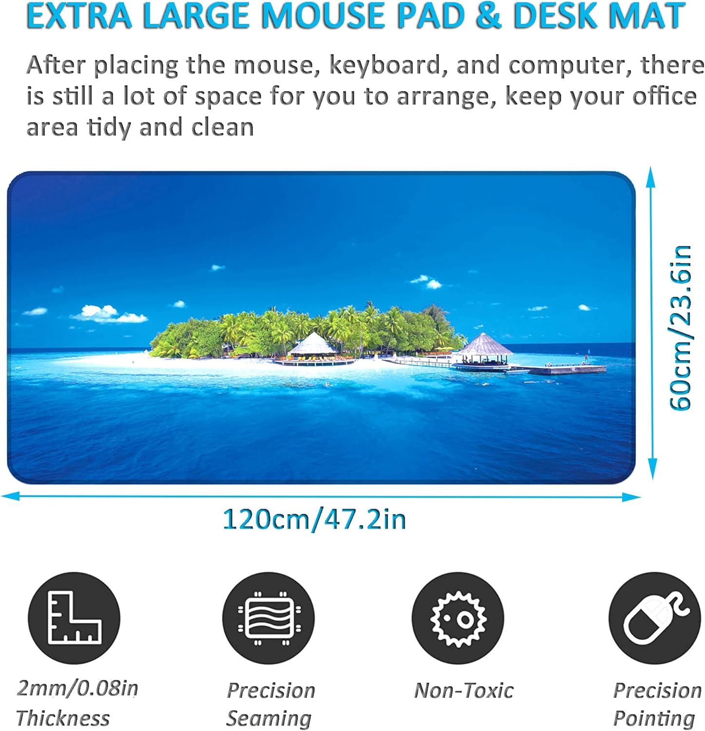 LL-COEUR XXL Landscape Mouse Pad Gaming Keyboard Mat Laptop Office Desk Mat (Blue, 1200 x 600 x 2 mm) - Image 2