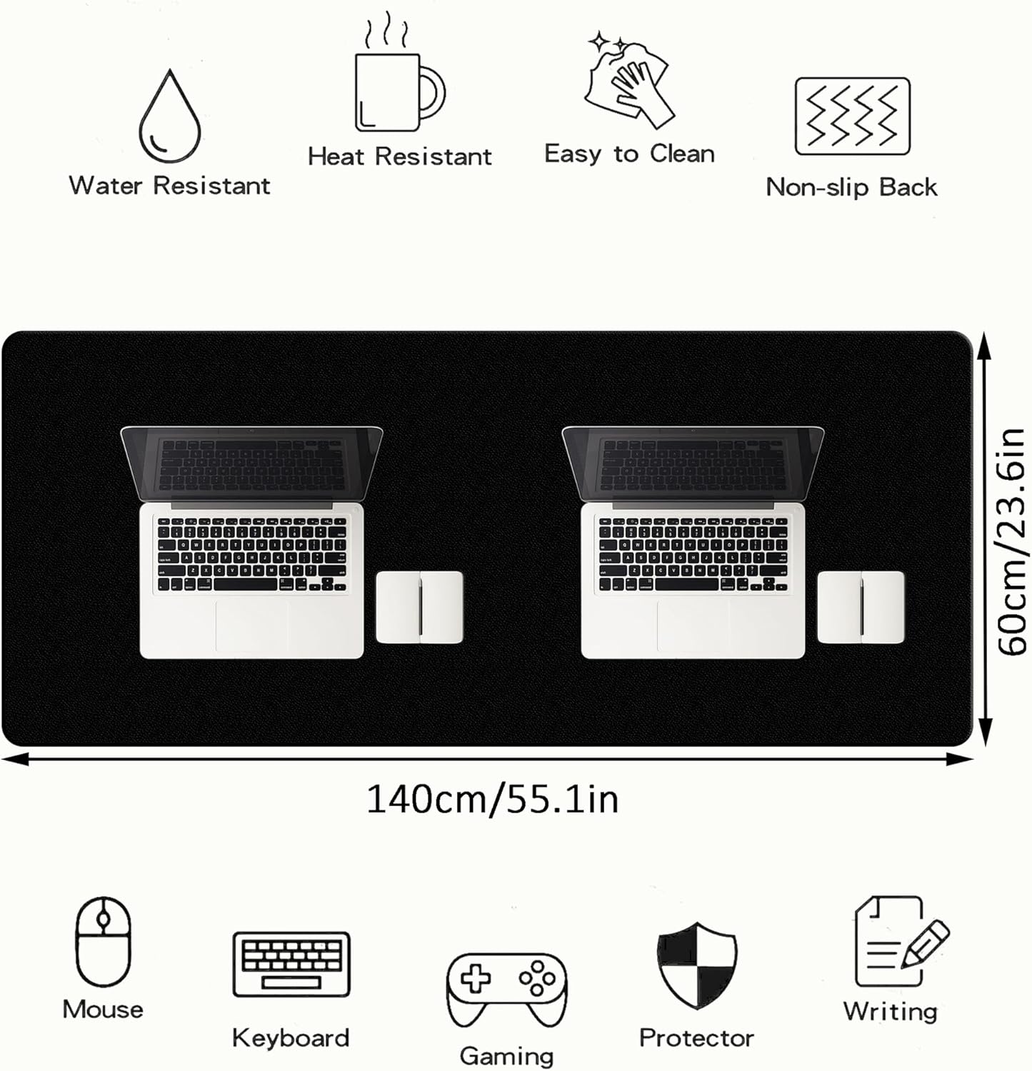 LL-COEUR XXL Leather Mouse Pad Gaming Keyboard Mat Waterproof Table Mat (Black, 1400 x 600 x 2 mm) - Image 2