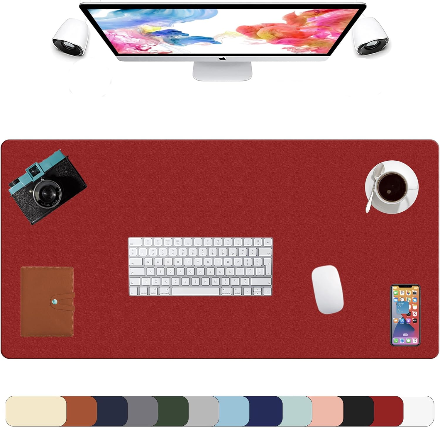 LL-COEUR XXL Leather Mouse Pad Gaming Keyboard Mat Waterproof Table Mat (Red Wine, 1000 x 500 x 2 mm)