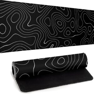 Llzdeuan Large Topographic Map Gaming Mouse Pad for Desk Black Desk Pad with Non-Slip Rubber Base Stitched Edge Desk Organizers and Accessories Desk Decor
