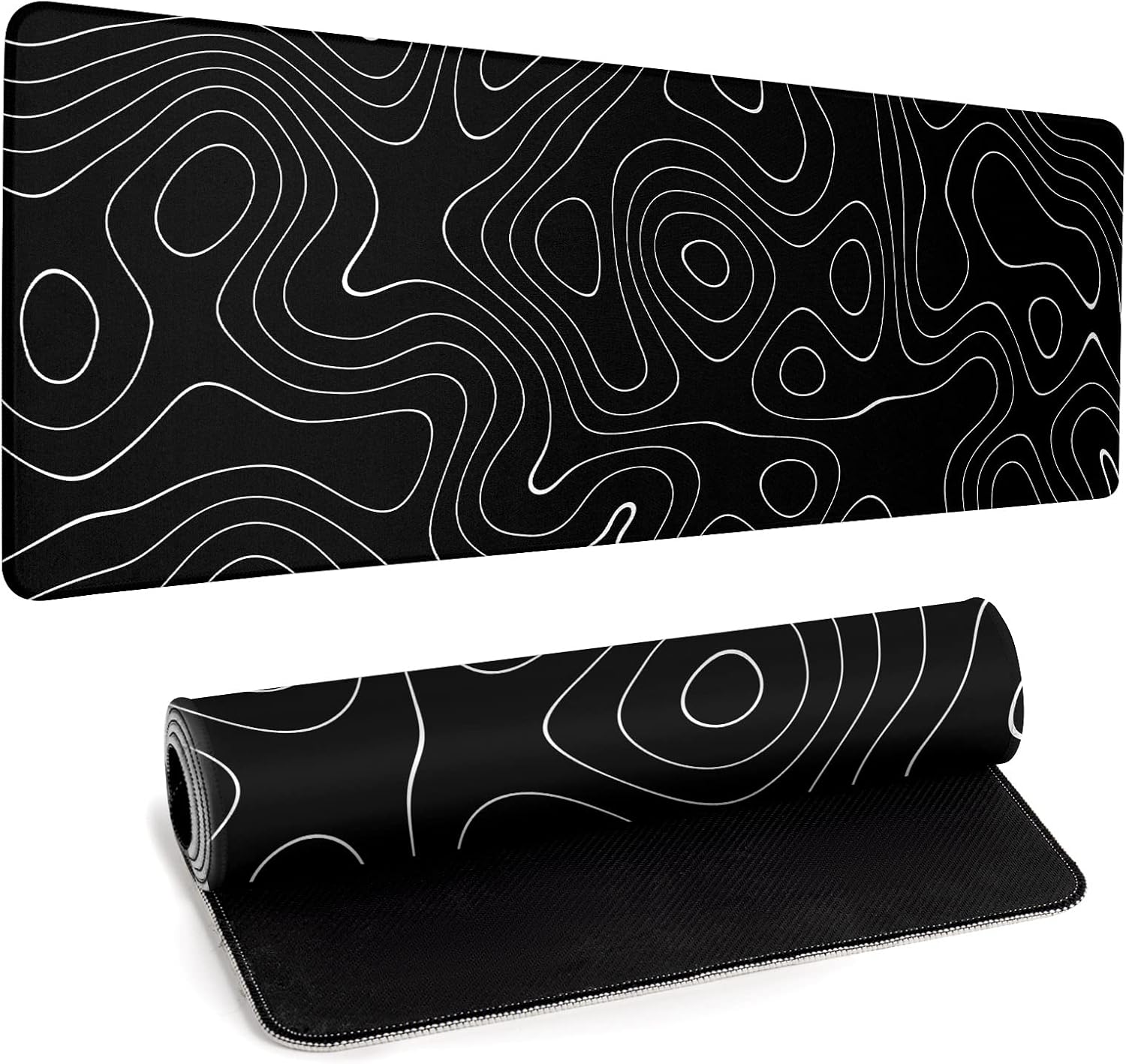 Llzdeuan Large Topographic Map Gaming Mouse Pad for Desk Black Desk Pad with Non-Slip Rubber Base Stitched Edge Desk Organizers and Accessories Desk Decor