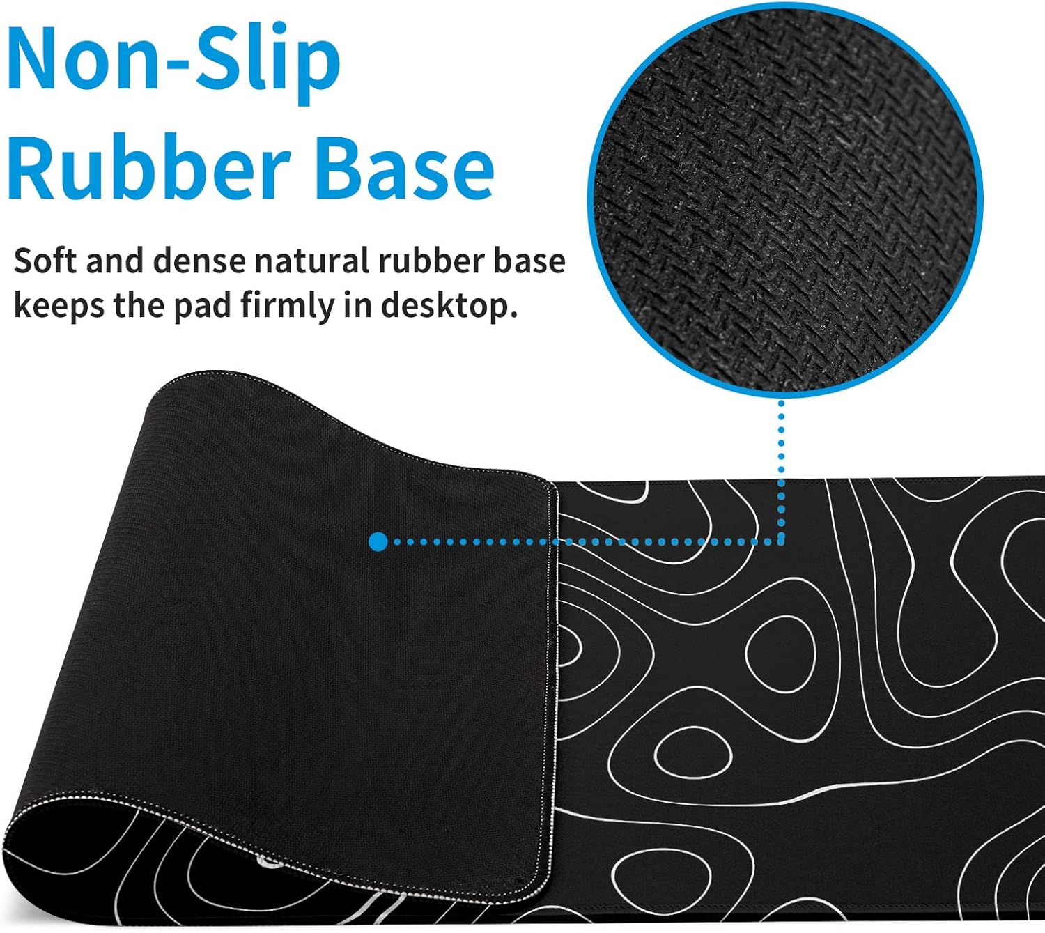 Llzdeuan Large Topographic Map Gaming Mouse Pad for Desk Black Desk Pad with Non-Slip Rubber Base Stitched Edge Desk Organizers and Accessories Desk Decor - Image 6