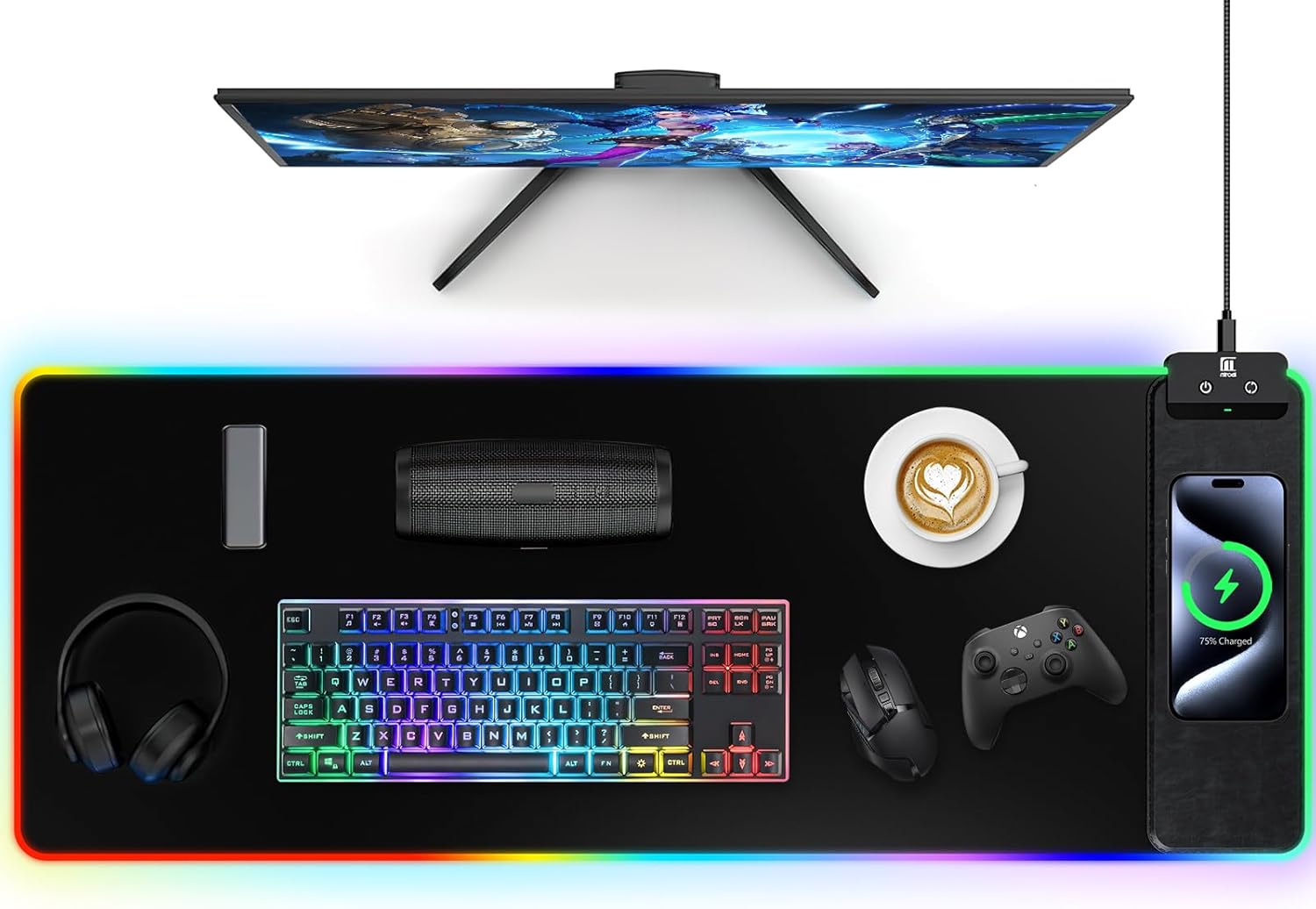 Magnetic RGB Gaming Mouse Pad 31.5x15.75 Inch, 15W Fast Wireless Charging Desk Mat, XXL Desk Pad with 11 RGB Lighting Modes, Home Office Large Keyboard Pad with Ultra-Smooth Surface, Non-Slip Base - Image 12