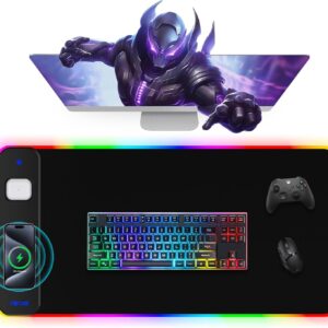 Magnetic RGB Gaming Mouse Pad 31.5x15.75 Inch, 15W Fast Wireless Charging Desk Mat, XXL Desk Pad with 11 RGB Lighting Modes, Home Office Large Keyboard Pad with Ultra-Smooth Surface, Non-Slip Base