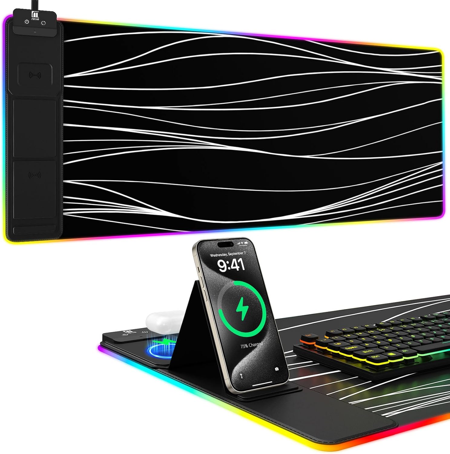 Magnetic RGB Gaming Mouse Pad 31.5x15.75 Inch, 15W Fast Wireless Charging Desk Mat, XXL Desk Pad with 11 RGB Lighting Modes, Home Office Large Keyboard Pad with Ultra-Smooth Surface, Non-Slip Base - Image 10