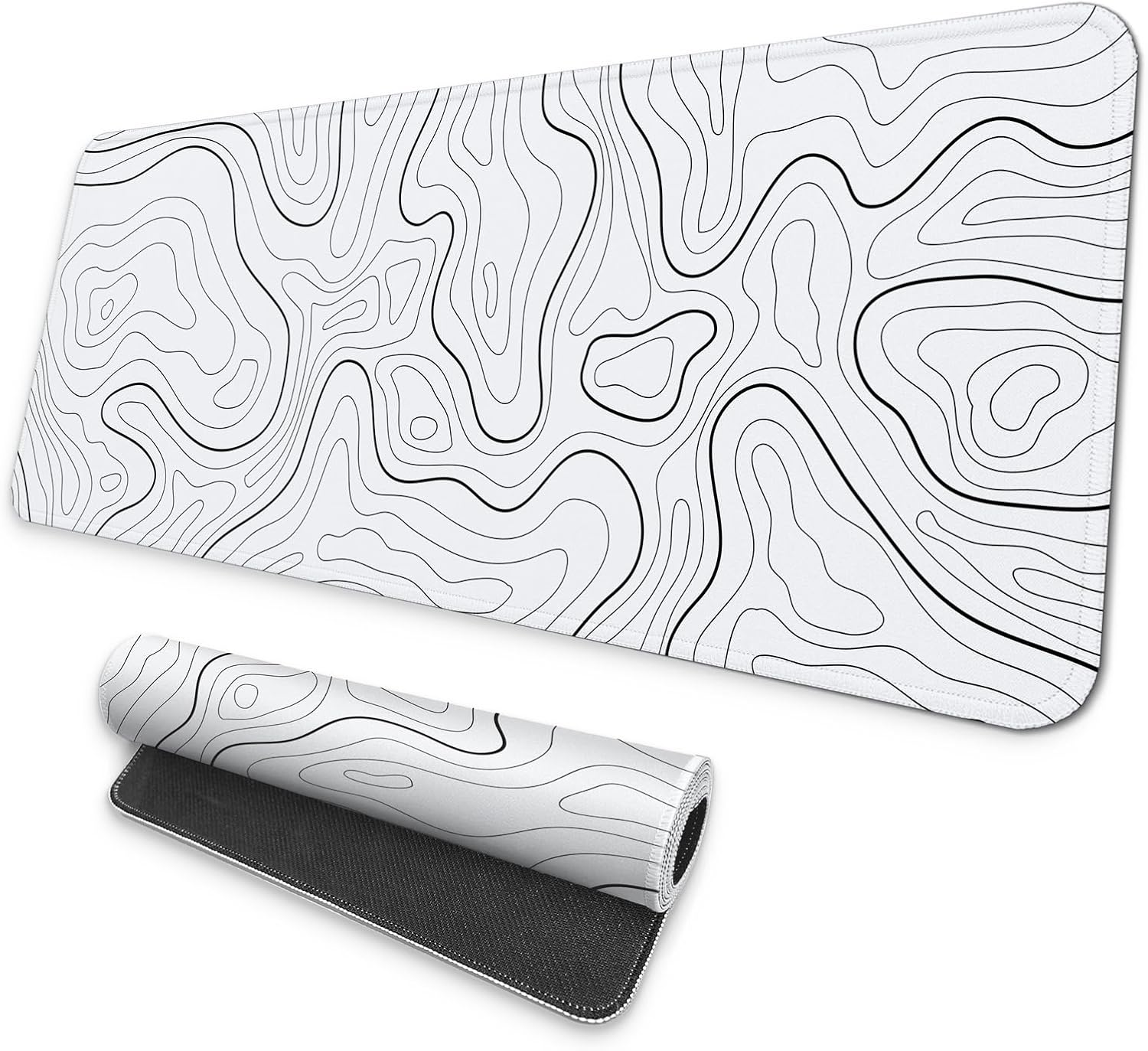 MAY FLOWER Large Gaming Mouse Pad, Full Keyboard Mat, Long Laptop Mousepad, Computer Mouse Mat for Home and Office, Anti-Slip Rubber Base, 31.5 x 11.8 Inches (Grey White Topographic Map)